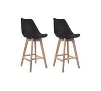 Happy Garden Tabourets scandinaves SVEN noir avec coussin, dossier et repose-pieds – Lot de 2