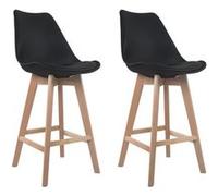 Happy Garden Tabourets scandinaves SVEN noir avec coussin, dossier et repose-pieds – Lot de 2