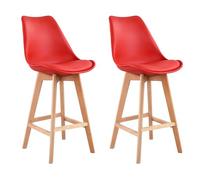 Happy Garden Tabourets de bar Sven Lot de 2 rouge avec coussin, pieds en hêtre massif