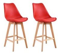 Happy Garden Tabourets de bar Sven Lot de 2 rouge avec coussin, pieds en hêtre massif