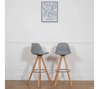 Lot de 2 tabourets scandinaves TOBIAS gris avec coussin Gris G