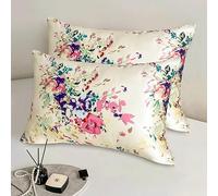 Lot de 2 taies d'oreiller 100% Soie de mûrier véritable avec Fermeture éclair pour Cheveux et Peau, Douces, rafraîchissantes des Deux côtés, de qualité 6A, imprimé Floral, Taille Standard 50,8 x 66