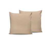 Lot de 2 taies d'oreiller Beiges, 80 x 80 cm, 100% Coton Ranforce, 155 Fils, Fermeture enveloppe, Lavable en Machine à 30 °C, Doux et Durable