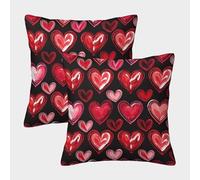 Lot de 2 taies d'oreiller carrées avec imprimé 3D en forme de cœur rouge super doux pour canapé et lit 40 x 40 cm