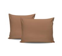 Lot de 2 taies d'oreiller de qualité supérieure - 80 x 80 cm - 100% Coton renforcé - Marron - Fermeture à enveloppe - 155 Fils au Pouce carré - Lavable en Machine à 30 °C - Doux et Durable