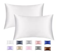 Lot de 2 taies d'oreiller en satin doux et soyeux pour femme avec fermeture à rabat (blanc, 50,8 x 101,6 cm)