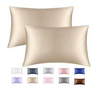 Lot de 2 taies d'oreiller en satin pour les cheveux et la peau, doux et soyeux pour femme, aspect soyeux avec fermeture à rabat (taupe, 50,8 x 66 cm)