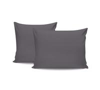 Lot de 2 taies d'oreiller Gris foncé de qualité supérieure, 80 x 80 cm, 100% Coton renforcé, 155 Fils, Fermeture enveloppe, Lavable en Machine à 30 °C