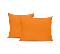 Lot de 2 taies d'oreiller Orange de qualité supérieure - 80 x 80 cm - 100% Coton Ranforce, 155 Fils - Fermeture enveloppe, Lavable en Machine à 30 °C