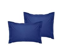Lot de 2 taies d'oreiller Oxford de qualité supérieure, Bleu foncé, 80 x 80 + 5 cm, 100% Coton, 155 Fils au Pouce carré, Fermeture enveloppe, Lavable en Machine à 30 °C