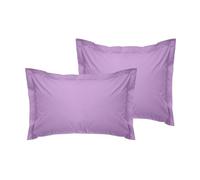 Lot de 2 taies d'oreiller Oxford luxueuses Lilas 80 x 80 + 5 cm 100% Coton renforcé, 155 Fils au Pouce carré, Fermeture enveloppe, Lavable en Machine à 30 °C