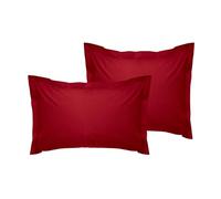 Lot de 2 taies d'oreiller Oxford Rouge Bordeaux 80 x 80 + 5 cm, 100% Coton renforcé, 145 Fils au Pouce carré, Fermeture enveloppe, Lavable en Machine à 30 °C