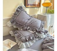 Lot de 2 Taies d'Oreiller Shabby Chic Avec Volants en Dentelle - 50,8 x 76,2 cm - Vintage et Élégant - Fermeture à Rabat - Style Campagnard Français - Gris