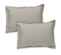 Lot de 2 taies d'oreiller unies en coton finition bourdon beige 50x70cm