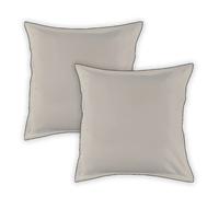 Lot de 2 taies d'oreiller unies en coton finition bourdon beige 65x65cm