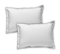 Lot de 2 taies d'oreiller unies en coton finition bourdon blanc 50x70cm