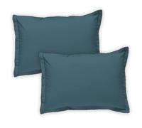 Lot de 2 taies d'oreiller unies en coton finition bourdon bleu 50x70cm