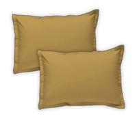 Lot de 2 taies d'oreiller unies en coton finition bourdon miel 50x70cm