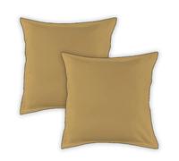 Lot de 2 taies d'oreiller unies en coton finition bourdon miel 65x65cm