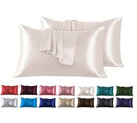 Lot de 2 Taies Oreiller en Satin 45 x 70 cm, Oreiller Satin Beige, Satinées Housse d'oreiller Doux Prend Soin de Votre Peau et Antichute de Cheveux