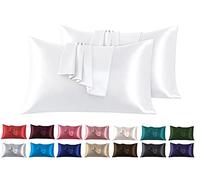Lot de 2 Taies Oreiller en Satin 45 x 70 cm, Oreiller Satin Blanc, Satinées Housse d'oreiller Doux Prend Soin de Votre Peau et Antichute de Cheveux