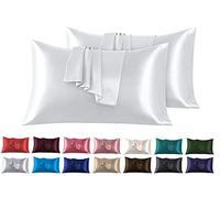 Lot de 2 Taies Oreiller en Satin 45 x 70 cm, Oreiller Satin Gris, Satinées Housse d'oreiller Doux Prend Soin de Votre Peau et Antichute de Cheveux