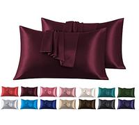 Lot de 2 Taies Oreiller en Satin 45 x 70 cm, Oreiller Satin Rouge 2, Satinées Housse d'oreiller Doux Prend Soin de Votre Peau et Antichute de Cheveux