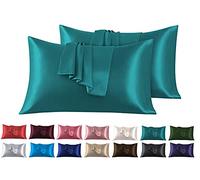 Lot de 2 Taies Oreiller en Satin 45 x 70 cm, Oreiller Satin Vert 2, Satinées Housse d'oreiller Doux Prend Soin de Votre Peau et Antichute de Cheveux