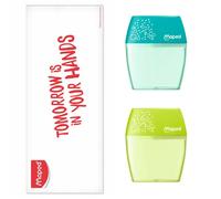 Lot de 2 Taille-crayons Shaker - Maped - 2 Trous et Réservoir Translucide - Bleu et Vert