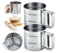 Lot de 2 tamis à farine, tamis à farine en acier inoxydable pour la cuisson, tamis à double couche en maille fine, tamis à manivelle pour sucrier en poudre, tamis à farine pour la cuisson de gâteaux