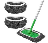 Lot de 2 tampons réutilisables en microfibre gris pour serpillère, couverture plate pour serpillère humide et sèche, recharges lavables pour nettoyage de surfaces/sols en bois dur (la serpillère n’est