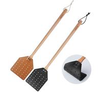Lot de 2 tapettes à mouches d'intérieur robustes et durables en cuir, tapettes à mouches en bois résistant avec sangle