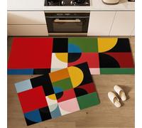 Lot De 2 Tapis Cuisine Demi-Cercle Coloré Géométrique Devant Evier Tapis De Cuisine Abstrait Moderne Antidérapant Et Lavable Pour Couloir Salle à Manger Entrée Et Porte, Rouge 50x80cm+50x150cm