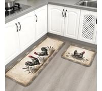 Lot de 2 tapis de cuisine en forme de coq de ferme pour sol, motif poule rustique, vintage, doux, confortable, lavable, pour cuisine, évier, buanderie, salle de bain
