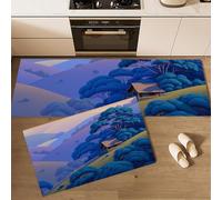 Lot de 2 Tapis de Cuisine Maisons Bois À Flanc Colline antidérapant,Lavable Tapis de sol Selon Les Forêts Et Les Collines Paillasson de Cuisine pour Devant Evier Buanderie Couloir, 45x75cm+45x150cm