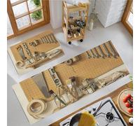 Lot de 2 Tapis de Cuisine Mur D'Outils Réaliste Antidérapants, Absorbe l'eau et l'huile Résistant à la poussière Illustration Nature Morte Brun Tapis de Cuisine, pour l'intérieur 40x60cm+40x120cm