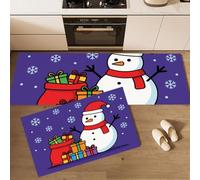 Lot de 2 Tapis de Cuisine Noël Mignon Antidérapants et Lavable | Tapis de Sol Bonhomme De Neige Sac Cadeau, Absorbant Huile et Eau, Résistante à la Tache Paillasson pour Porte, Couloir, Devant Evier