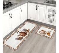Lot de 2 tapis de cuisine vintage rustiques pour sol, motif bouilloire marron, confortable, confortable, lavable, décoration pour éviers, buanderie, salle de bain