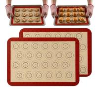 Lot de 2 Tapis de Cuisson Silicone pour Four 42x29.5cm - Tapis Pâtisserie Anti-Adhésif Gradué avec Gabarits Macarons - Feuille Réutilisable Haute Température - Remplace Papier Sulfurisé