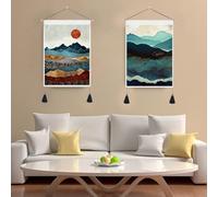 Lot de 2 tapisseries Motif montagne avec pompons 35 x 50 cm | Technologie d'impression HD, couleurs vives, sans décoloration, sans danger pour la santé, design moderne