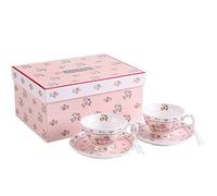 Lot de 2 tasses à café et soucoupes Vintage Flora Rose Lavande Coffret cadeau en porcelaine (Rose 2 pièces)