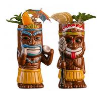 Lot de 2 tasses à cocktail Tiki en céramique au design unique, verres hawaïens pour décoration de fête tropicale, verres à cocktail pour bar la maison, style 2