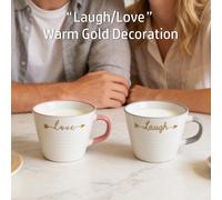 Lot de 2 tasses en céramique « Love » et « Laugh » - 410 ml