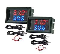 Lot de 2 thermomètres numériques à double affichage 4 ~ 30 V - Alimentation directe - Rouge + bleu - Avec capteur de température en métal étanche