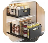 Lot de 2 Tiroir coulissant placard de cuisine-MENGDA-Paniers de rangement pour cuisine-Pour fruits,condiments,vaisselle-Noir