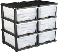 Lot de 2 tiroirs de rangement en plastique, bacs de rangement pour commode, 6 tiroirs