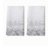 Lot de 2 torchons de cuisine 40,6 x 61 cm | Décoration saisonnière d'hiver, essuie-mains, lettrage en relief, motif botanique festif, ensemble de torchons de cuisine