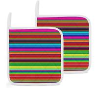 Lot de 2 torchons de cuisine avec des motifs mexicains colorés, résistants à la chaleur, antidérapants et lavables, avec des boucles de suspension, dimensions : 20,3 x 20,3 cm