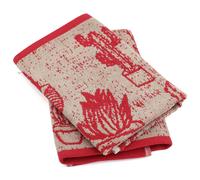 Lot de 2 torchons de cuisine éponge 50x50 cm coton CACTUS rouge