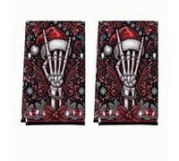 Lot de 2 torchons de cuisine Motif squelette gothique 40,6 x 61 cm | Panneau Rock and Roll pour essuie-mains, esthétique gothique, motifs filigranés complexes, décoration d'hiver originale